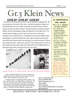 ELIJAH SMITH ELEMENTARY SCHOOL!  APRIL 2 , 2013 Gr.3 Klein News In Mathematics