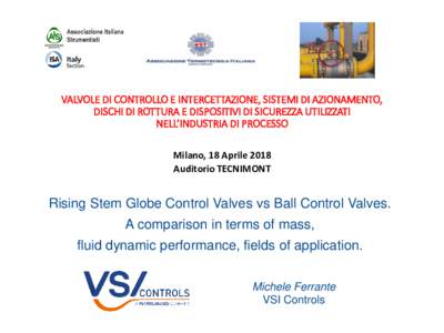 VALVOLE DI CONTROLLO E INTERCETTAZIONE, SISTEMI DI AZIONAMENTO, DISCHI DI ROTTURA E DISPOSITIVI DI SICUREZZA UTILIZZATI NELL’INDUSTRIA DI PROCESSO Milano, 18 Aprile 2018 Auditorio TECNIMONT