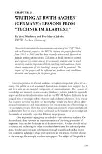 CHAPTER 21.  WRITING AT RWTH AACHEN (GERMANY): LESSONS FROM “TECHNIK IM KLARTEXT” By Vera Niederau and Eva-Maria Jakobs