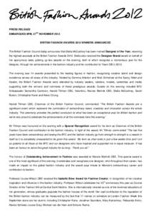 PRESS RELEASE EMBARGOED 8PM, 27 TH  NOVEMBER 2012