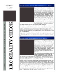 Volume 9, Issue 1  LRC REALITY CHECK DHHS BEHAVIORAL HEALTH LINCOLN REGIONAL CENTER