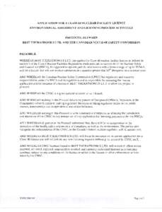 APPLICATION FOR A CLASS IB NUCLEAR FACILITY LICENCE ENVIRONMENTAL ASSESSMENT LICENSING PROCESS ACTIVITIES PROTOCOL BETWEEN BEST THERATRONICS LTD. AND THE CANADIAN NUCLEAR SAFETY COMMISSION