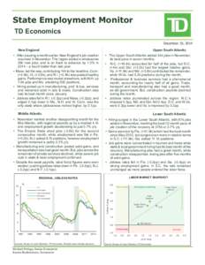 State Employment Monitor TD Economics December 19, 2014 New England  Upper South Atlantic