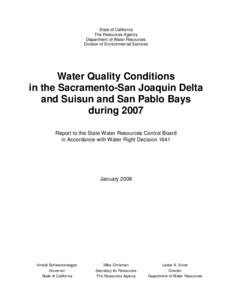 State of California The Resources Agency Department of Water Resources Division of Environmental Services  Water Quality Conditions