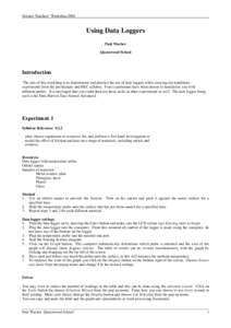 Science Teachers’ WorkshopUsing Data Loggers Paul Wacher Queenwood School