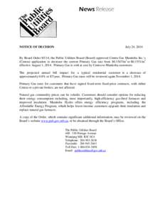 News Release  NOTICE OF DECISION July 24, 2014