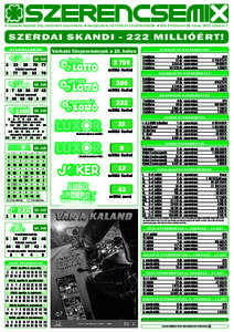 A Szerencsejáték Zrt. ingyenes kiadványa. • Megjelenik hétfőn és csütörtökön. • XIV. évfolyam 28. szám, 2015. április 7.  SZERDAI SK ANDIMILLIÓÉRT! n y e rő s z ám o k  Várható főnyeremény