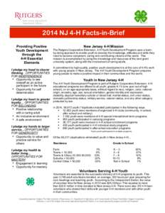 !  2014 NJ 4-H Facts-in-Brief Providing Positive Youth Development through the