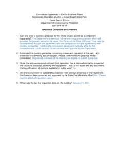 Concession Agreement – Call for Business Plans Concession Operation at John U. Lloyd Beach State Park Dania Beach, Florida Department of Environmental Protection SUP-BP# 06-14 Additional Questions and Answers