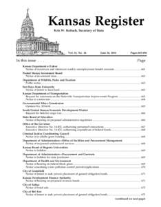 Kansas Register Kris W. Kobach, Secretary of State Vol. 33, No. 26  In this issue . . .