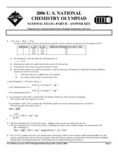 2006 U. S. NATIONAL CHEMISTRY OLYMPIAD NATIONAL EXAM—PART II – ANSWER KEY Prepared by the American Chemical Society Olympiad Examinations Task Force  1.