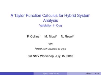 Dynamical systems / Systems science / Systems theory / Differential equations / Control theory / Hybrid system / Metabolism / Ariadne / Verification / Nonlinear system / Coq / Coenzyme Q10