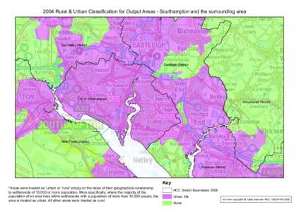 2004 Rural & Urban Classification for Output Areas - Southampton and the surrounding area  Test Valley District Eastleigh District
