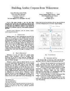 Building Arabic Corpora from Wikisource Imene Bensalem, Salim Chikhi