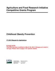 Agriculture and Food Research Initiative Competitive Grants Program Childhood Obesity Prevention FY 2010 Request for Applications