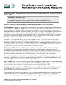 Farm Production Expenditures Methodology and Quality Measures Released August 2, 2011, by the National Agricultural Statistics Service (NASS), Agricultural Statistics Board, United States Department of Agriculture (USDA)