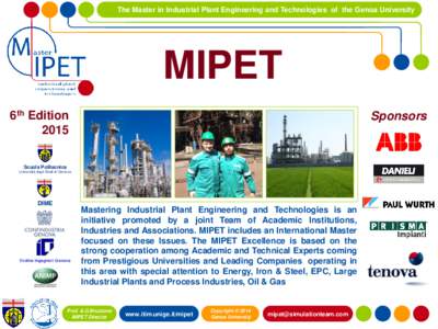 The Master in Industrial Plant Engineering and Technologies of the Genoa University  MIPET 6th Edition 2015