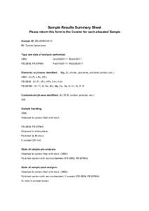 Sample Results Summary Sheet Please return this form to the Curator for each allocated Sample Sample ID: RA-QD02-0013 PI: Tomoki Nakamura  Type and date of analysis performed: