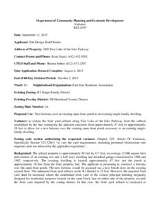 Department of Community Planning and Economic Development Variance BZZ 6197 Date: September 12, 2013 Applicant: Edit Design Build Studio Address of Property: 2681 East Lake of the Isles Parkway