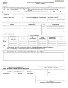 Print Form REQUEST FOR APPROVAL OF OUT-SERVICE TRAINING (Submit in duplicate) DHRD 411 Rev. 7/12