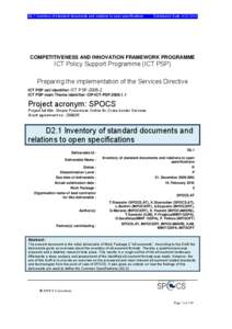 D2.1 Inventory of standard documents and relations to open specifications  Submission Date[removed]COMPETITIVENESS AND INNOVATION FRAMEWORK PROGRAMME