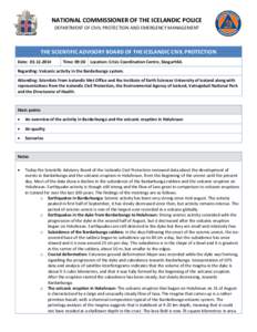 NATIONAL COMMISSIONER OF THE ICELANDIC POLICE DEPARTMENT OF CIVIL PROTECTION AND EMERGENCY MANAGEMENT THE SCIENTIFIC ADVISORY BOARD OF THE ICELANDIC CIVIL PROTECTION Date: [removed]