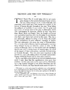 GREENSTOCK, DAVID L., T.O.P., Thomism and the New Theology , Thomist; a Speculative Quarterly Review, [removed]p.567