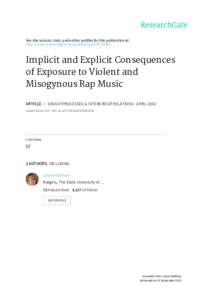 See	discussions,	stats,	and	author	profiles	for	this	publication	at: http://www.researchgate.net/publicationImplicit	and	Explicit	Consequences of	Exposure	to	Violent	and Misogynous	Rap	Music