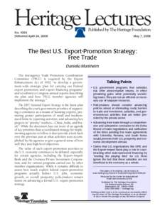 NoDelivered April 24, 2008 May 7, 2008  The Best U.S. Export-Promotion Strategy: