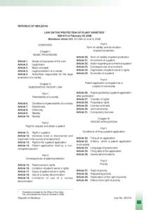 No[removed]SEPTEMBER[removed]REPUBLIC OF MOLDOVA LAW ON THE PROTECTION OF PLANT VARIETIES* N39-XVI of February 29, 2008 Monitorul oficial N99[removed]of June 6, 2008