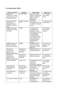 Dr. Sheila Bonito RDGs Title of Conference International Conference in Climate Change, Ecology and Conservation 2014