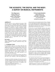 THE ACOUSTIC, THE DIGITAL AND THE BODY: A SURVEY ON MUSICAL INSTRUMENTS Thor Magnusson Enrike Hurtado Mendieta