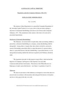 AUSTRALIAN CAPITAL TERRITORY  Regulations under the Companies Ordinance[removed]EXPLANATORY MEMORANDUM