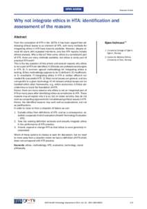 OPEN ACCESS  Research Article Why not integrate ethics in HTA: identification and assessment of the reasons