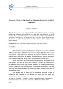 Vasileios K. SIOKORELIS JIMS – Volume 5, number 1, 2011 Economic Effects of Migration from Albania to Greece: An Empirical Approach