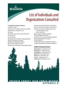 List of Individuals and Organizations Consulted (* Designates multiple meetings) Anderson Lumber Assembly of First Nations Chiefs, Stuart Gilby Athol Forestry Cooperative, Ltd.