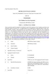 Final Terms dated 25 May 2012 BHP BILLITON FINANCE LIMITED Issue of €1,250,000,[removed]per cent. Notes due 29 November 2018 under the €20,000,000,000 Euro Medium Term Note Programme