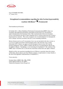 Our ref UK/RIE[removed]31st January 2014 Strengthened recommendations regarding the risk of serious hypersensitivity reactions with Rienso®