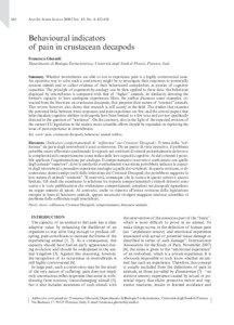 Pain / Animals / Hermit crabs / Ethology / Neurophysiology / Pain in invertebrates / Crab / Pain in animals / Pagurus / Phyla / Protostome / Zoology