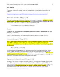 2012 Surgeon General’s Report | On-screen smoking excerpts: [removed]FULL REPORT Preventing Tobacco Use Among Youth and Young Adults: A Report of the Surgeon General