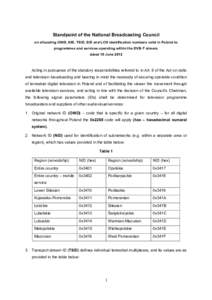 Standpoint of the National Broadcasting Council on allocating ONID, NID, TSID, SID and LCN identification numbers valid in Poland to programmes and services operating within the DVB-T stream, dated 19 JuneActing i