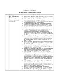 KARATINA UNIVERSITY PUBLICATIONS AND RESEARCH PAPERS S/No. 1.  List of Publications