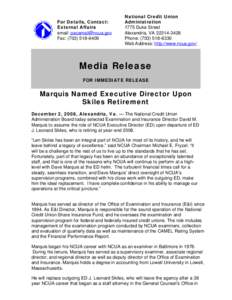 Media Release - Marquis Named Executive Director Upon Skiles Retirement