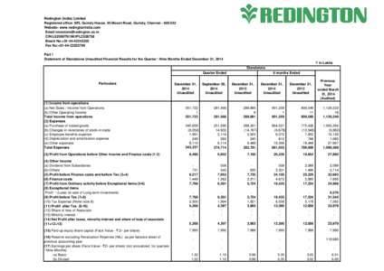 Redington (India) Limited Registered office: SPL Guindy House, 95 Mount Road, Guindy, ChennaiWebsite: www.redingtonindia.com Email: CIN:L52599TN1961PLC028758 Board No:+