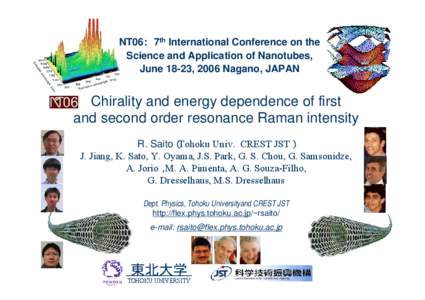 NT06: 7th International Conference on the Science and Application of Nanotubes, June 18-23, 2006 Nagano, JAPAN Chirality and energy dependence of first and second order resonance Raman intensity