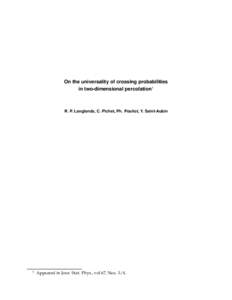 On the universality of crossing probabilities in two-dimensional percolation†