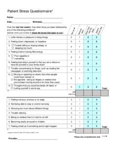 Patient Stress Questionnaire* Name: __________________________________________ Ne a Eve rly