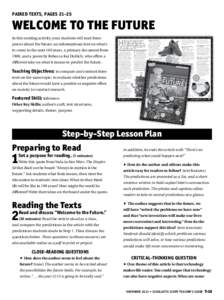 paired texts, pages[removed]Welcome to the future In this exciting activity, your students will read three pieces about the future: an informational text on what’s to come in the next 100 years, a primary document from