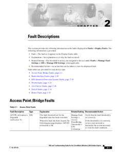 C H A P T E R  2 Fault Descriptions This section provides the following information on the faults displayed in Faults > Display Faults. The