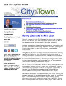 City & Town - September 4th, 2014  In this Issue: Local Officials Directory Municipal Calendar